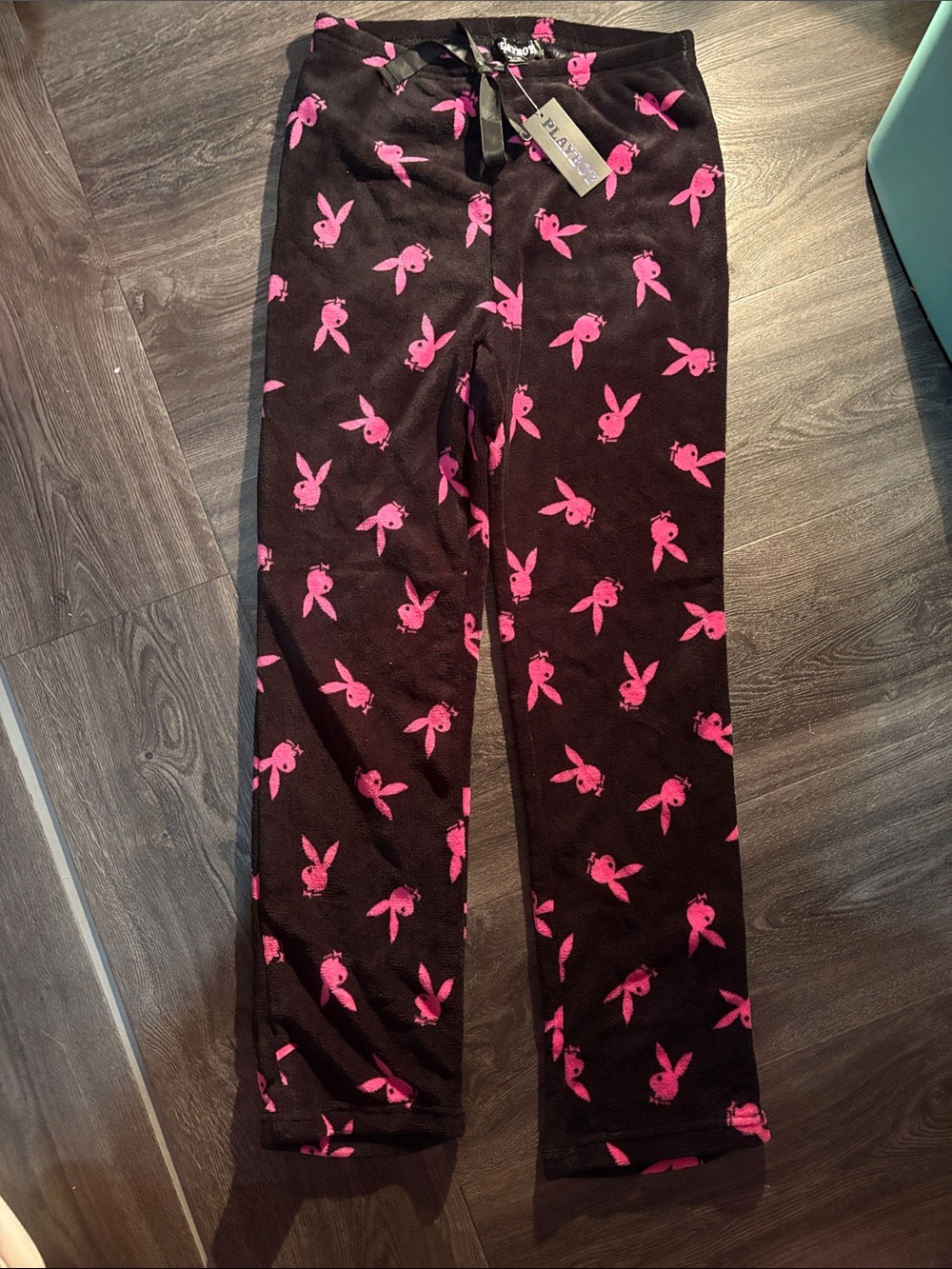 PLAYBOY Black Sweatpants with Pink Bunny Print